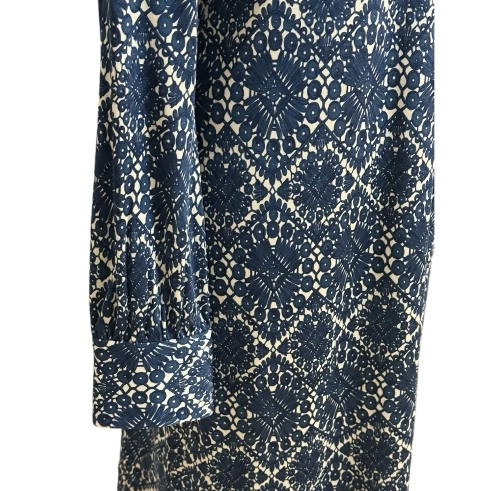 TORY BURCH Walker Long Sleeve‎ Fitted Mini Dress Navy Blue White Size M Keyhole